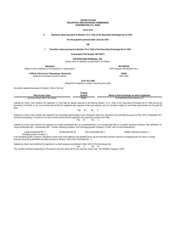 Thumbnail Waterstone Financial 10-Q Quarterly Report FY2021 