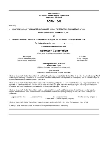 Thumbnail Astrotech 10-Q Quarterly Report FY2014 
