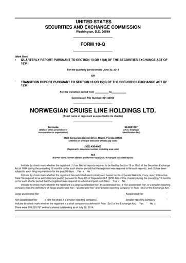 Thumbnail Norwegian Cruise Line
 10-Q Quarterly Report FY2014 