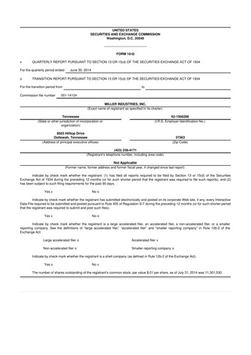 Thumbnail Miller Industries 10-Q Quarterly Report FY2014 