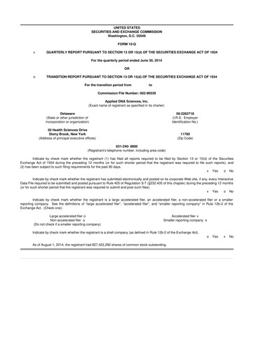 Miniature Applied DNA Sciences
 10-Q Rapport trimestriel 2014 