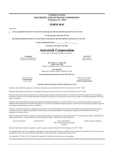 Thumbnail Astrotech 10-K Annual Report 2014