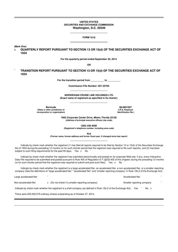 Thumbnail Norwegian Cruise Line
 10-Q Quarterly Report FY2014 