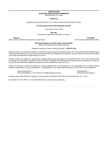 Miniature RPC, Inc. 10-Q Rapport trimestriel 2014 