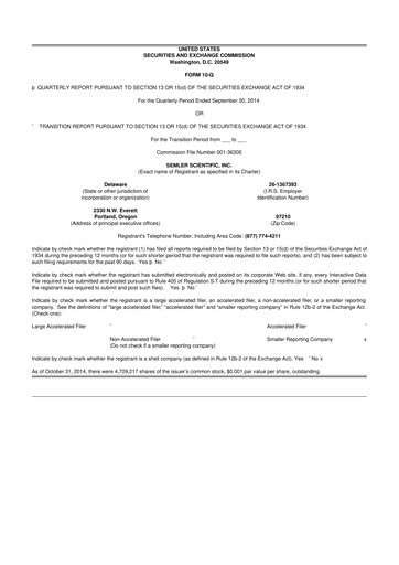 Thumbnail Semler Scientific
 10-Q Quarterly Report FY2014 