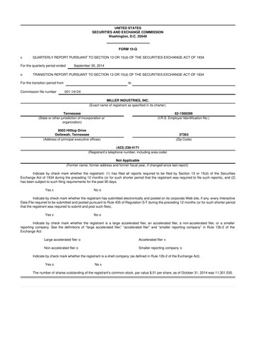 Thumbnail Miller Industries 10-Q Quarterly Report FY2014 