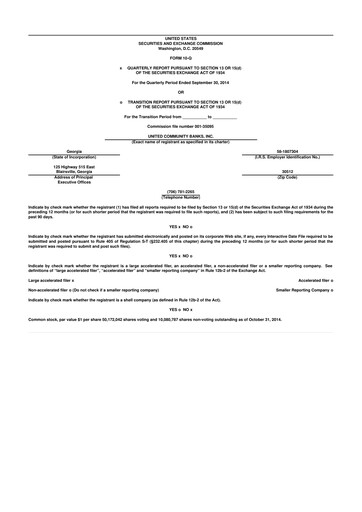 Thumbnail United Community Bank 10-Q Quarterly Report FY2014 