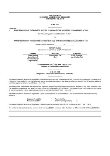Vorschaubild Travere Therapeutics 10-Q Quartalsbericht 2014 