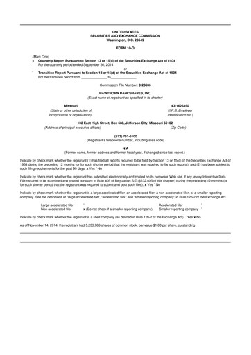 Thumbnail Hawthorn Bancshares 10-Q Quarterly Report FY2014 