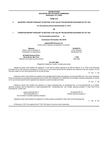 Miniature Applied DNA Sciences
 10-Q Rapport trimestriel 2015 