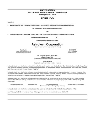 Thumbnail Astrotech 10-Q Quarterly Report FY2015 