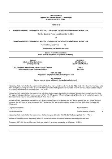 Thumbnail Oconee Federal Financial 10-Q Quarterly Report FY2015 