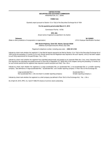 Miniature RPC, Inc. 10-Q Rapport trimestriel 2015 