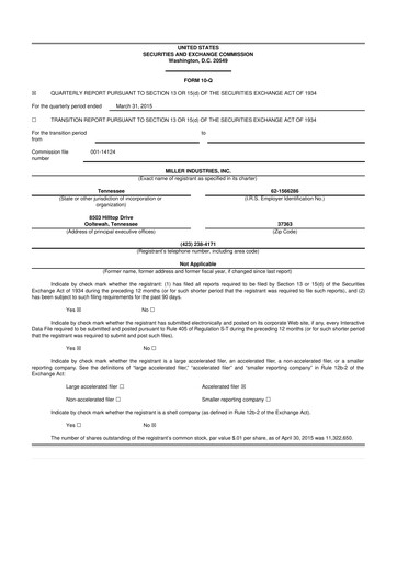 Thumbnail Miller Industries 10-Q Quarterly Report FY2015 
