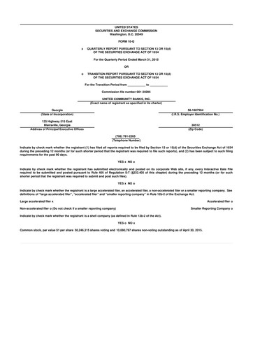 Thumbnail United Community Bank 10-Q Quarterly Report FY2015 