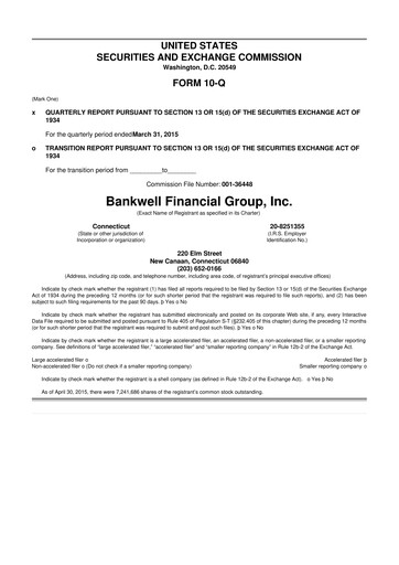 Vorschaubild Bankwell Financial Group 10-Q Quartalsbericht 2015 