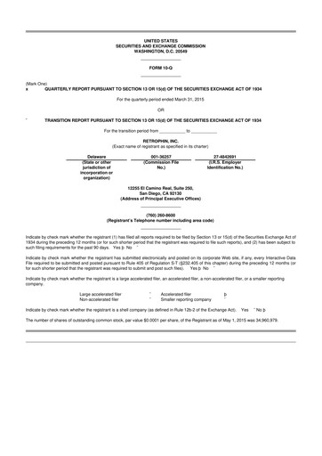 Vorschaubild Travere Therapeutics 10-Q Quartalsbericht 2015 