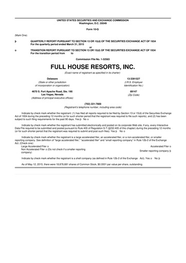 Vorschaubild Full House Resorts
 10-Q Quartalsbericht 2015 