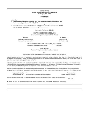 Thumbnail Hawthorn Bancshares 10-Q Quarterly Report FY2015 