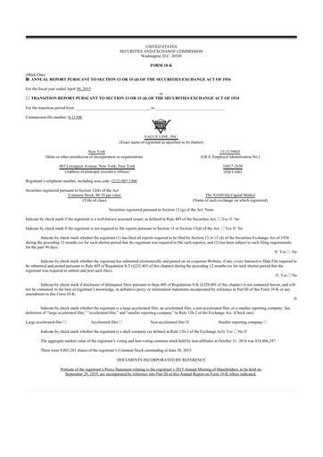 Thumbnail Value Line 10-K Annual Report 2015