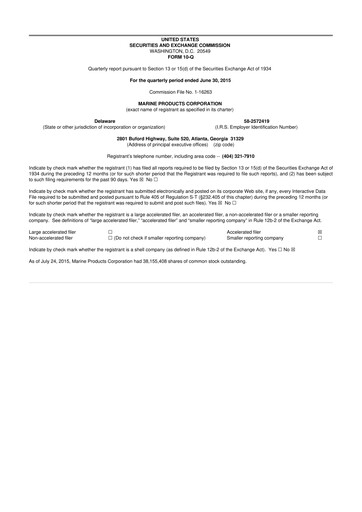 Thumbnail Marine Products Corporation 10-Q Quarterly Report FY 