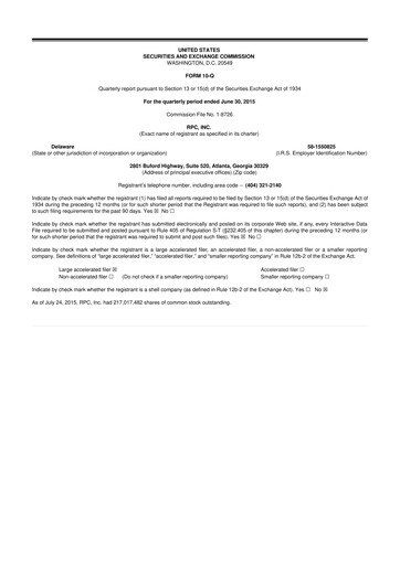 Miniature RPC, Inc. 10-Q Rapport trimestriel 2015 