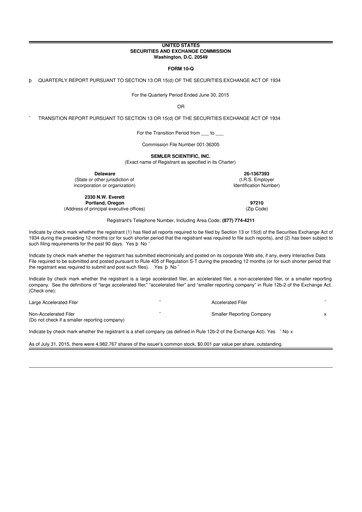 Thumbnail Semler Scientific
 10-Q Quarterly Report FY2015 