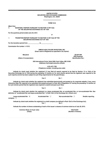 Thumbnail Omega Healthcare Investors 10-Q Quarterly Report FY2015 