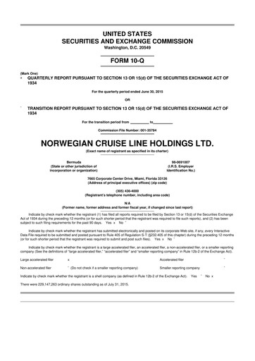 Thumbnail Norwegian Cruise Line
 10-Q Quarterly Report FY2015 