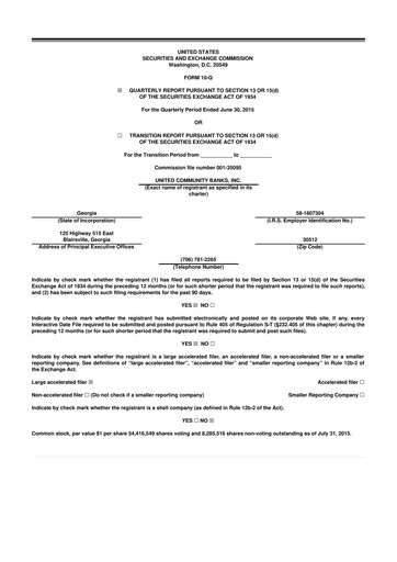 Thumbnail United Community Bank 10-Q Quarterly Report FY2015 