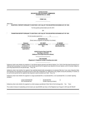 Vorschaubild Travere Therapeutics 10-Q Quartalsbericht 2015 