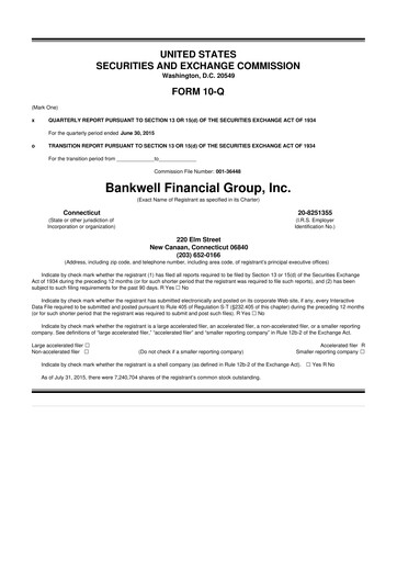 Vorschaubild Bankwell Financial Group 10-Q Quartalsbericht 2015 