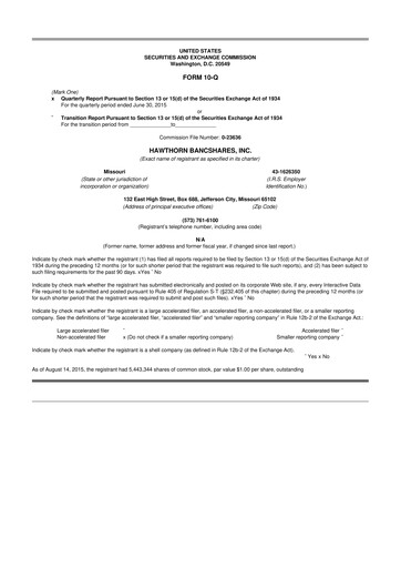 Thumbnail Hawthorn Bancshares 10-Q Quarterly Report FY2015 