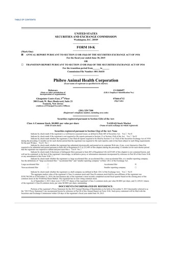 Thumbnail Phibro Animal Health
 10-K Annual Report 2015