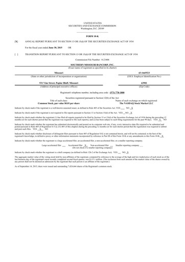 Thumbnail Southern Missouri Bancorp 10-K Annual Report 2015