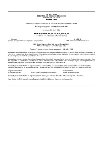 Thumbnail Marine Products Corporation 10-Q Quarterly Report FY 