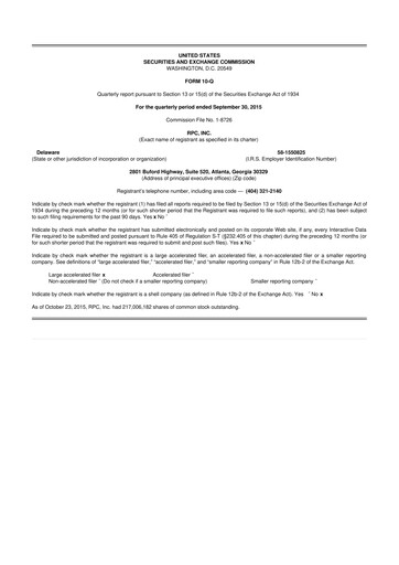 Miniature RPC, Inc. 10-Q Rapport trimestriel 2015 