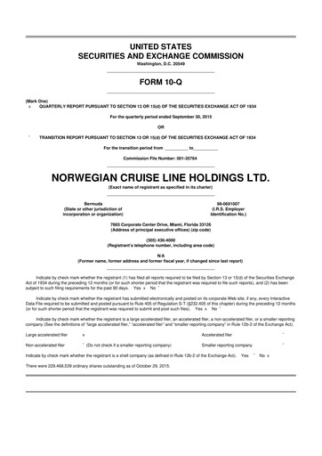 Thumbnail Norwegian Cruise Line
 10-Q Quarterly Report FY2015 