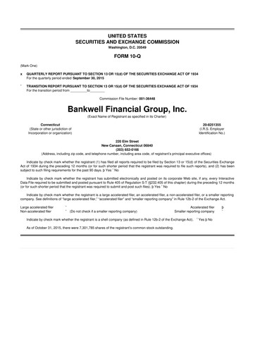 Vorschaubild Bankwell Financial Group 10-Q Quartalsbericht 2015 