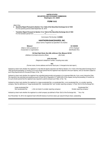 Thumbnail Hawthorn Bancshares 10-Q Quarterly Report FY2015 