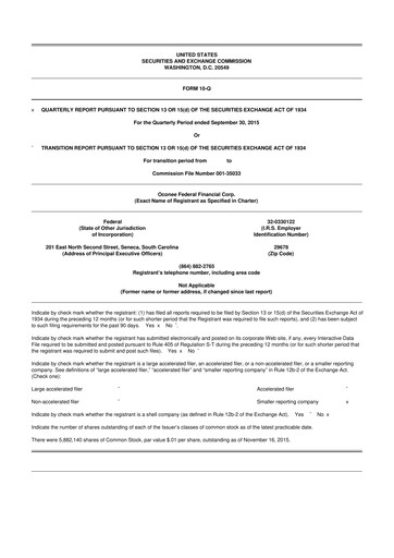 Thumbnail Oconee Federal Financial 10-Q Quarterly Report FY2016 
