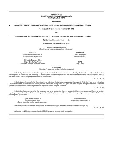 Miniature Applied DNA Sciences
 10-Q Rapport trimestriel 2016 