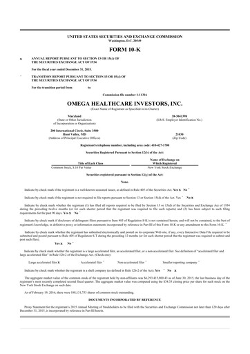 Thumbnail Omega Healthcare Investors 10-K Annual Report 2015