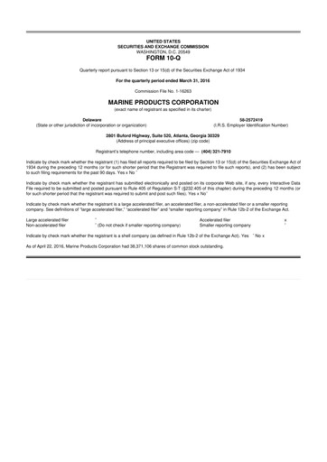 Thumbnail Marine Products Corporation 10-Q Quarterly Report FY 