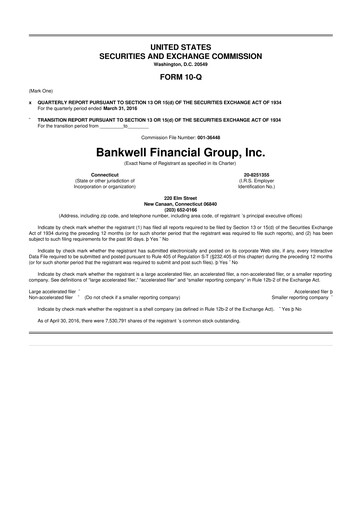 Vorschaubild Bankwell Financial Group 10-Q Quartalsbericht 2016 