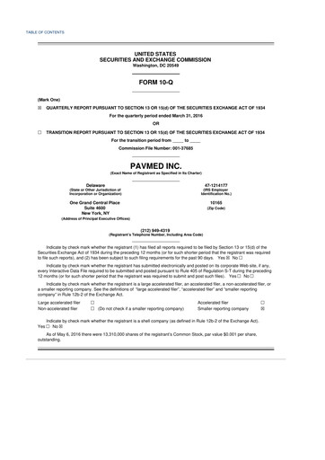 Miniature PAVmed
 10-Q Rapport trimestriel  