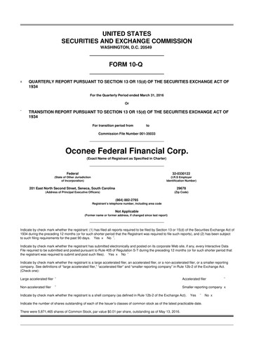Thumbnail Oconee Federal Financial 10-Q Quarterly Report FY2016 