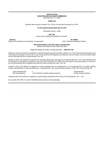 Miniature RPC, Inc. 10-Q Rapport trimestriel 2016 