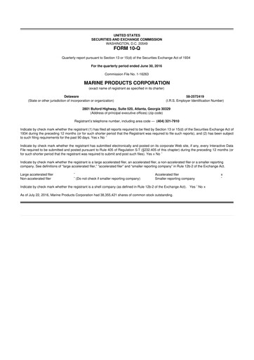 Thumbnail Marine Products Corporation 10-Q Quarterly Report FY 