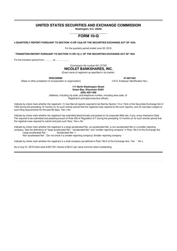 Thumbnail Nicolet Bankshares 10-Q Quarterly Report FY2016 